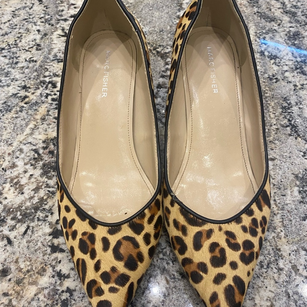 Marc Fisher block heels with textured leopard print